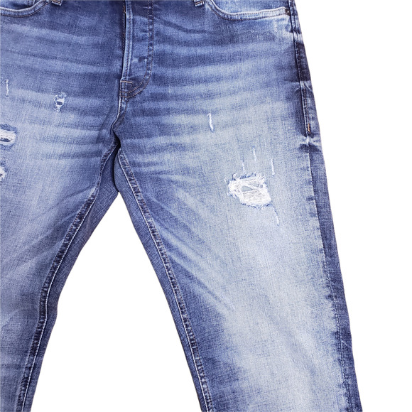 Jack & Jones Slim Fit Glen Jeans Size 34x32 Stretchy Medium Wash Distressed - Picture 5 of 7